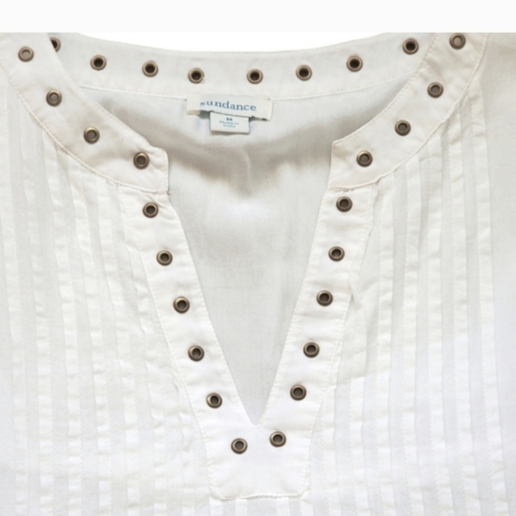 Sundance Cream Nicolette Sweet Cotton Dress V Neck Embroidery Short Sleeve - Picture 2 of 8